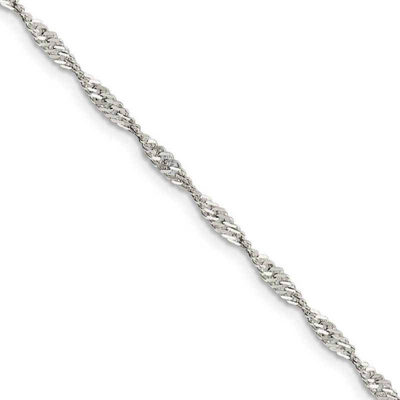 2.25mm Sterling Silver, Solid Singapore Chain Necklace, 24 Inch